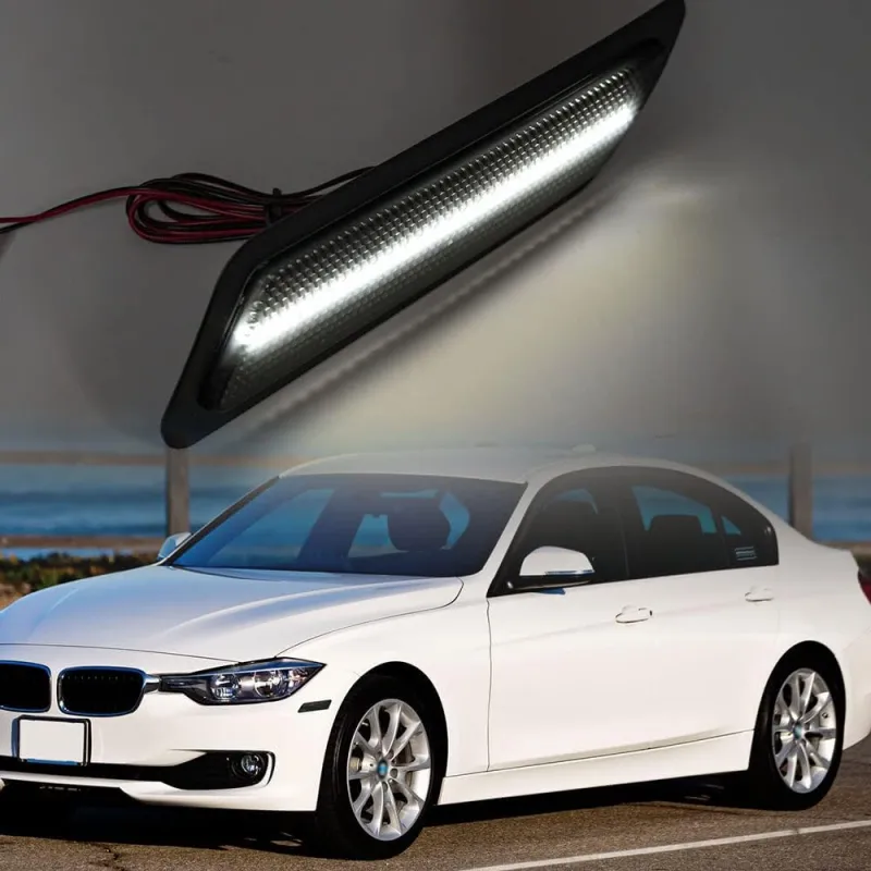 Front Bumper Led Side Markers Compatible w/ 2012-2015 B-M-W F30 F31 Pre-LCI 3 Series 328i Xenon White Led Side Marker Repeater Lights Signal Reflector Lamps Replace OEM Amber Reflectors Smoked Lens