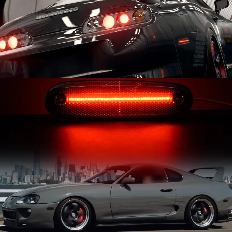 Led Side Marker Lights Replacement for 1993-1998 Toyota Supra MK4 A80 Amber Front & Rear Red Side Repeater Lamps for Driver Passenger Sides Smoked Lens OEM Fit Bumper Sidemarker Clearance Light Kit
