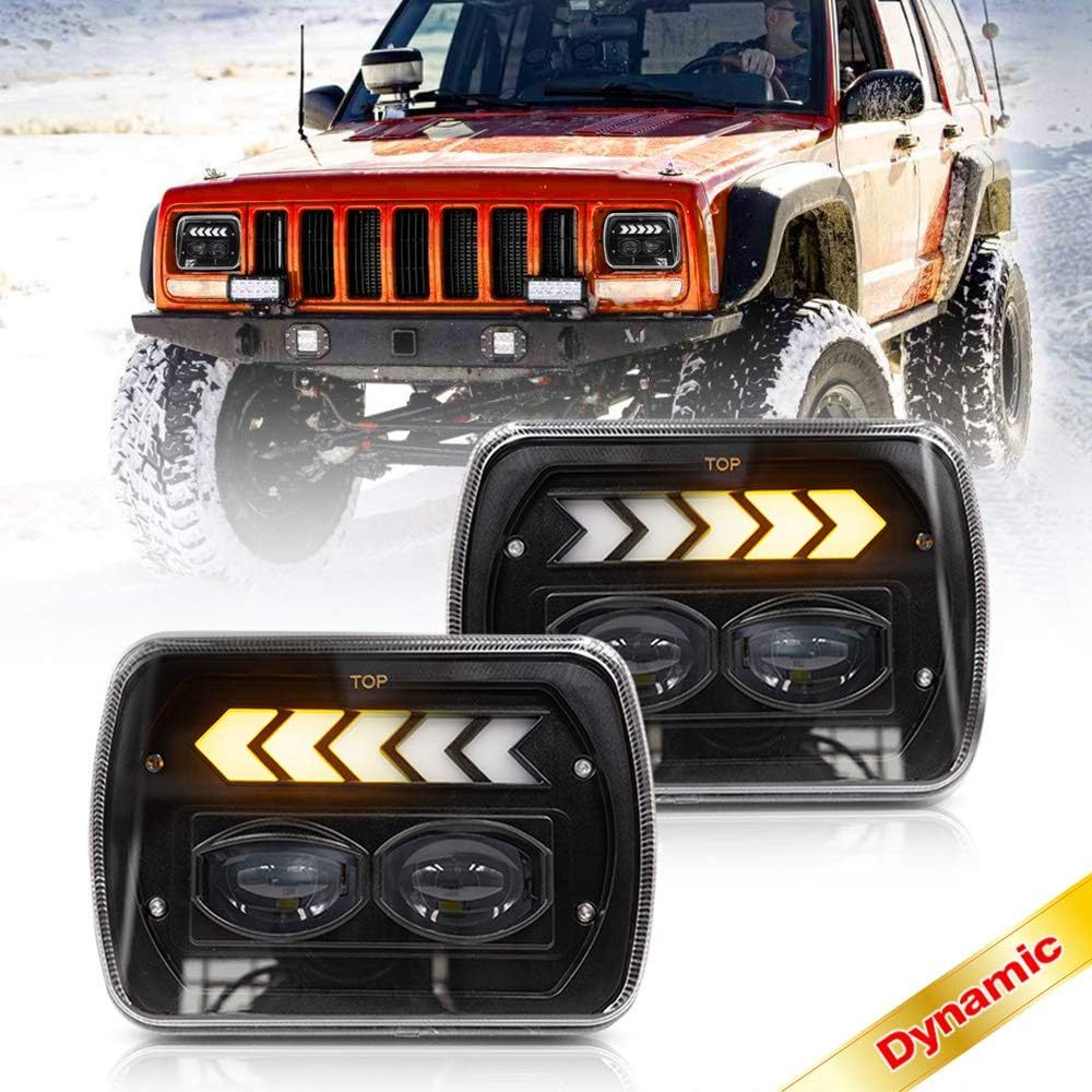 NSLUMO 7x6 Led Headlights 40W Square 5x7 inch Headlights with White DRL & Amber Arrow Dynamic Sequential Turn Signal H6054 Headlamp for Jeep Wrangler YJ Cherokee XJ Chevy To-yo-ta Pickup GMC Trucks