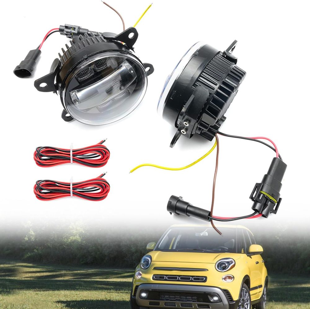 NSLUMO Led Fog Lamp Assembly Replacement for Fiat 500 500L 2012-2017 Switchback Amber White DRL Signal Driving Lamps 12V Led Front Bumper DRL Fog Light Kit