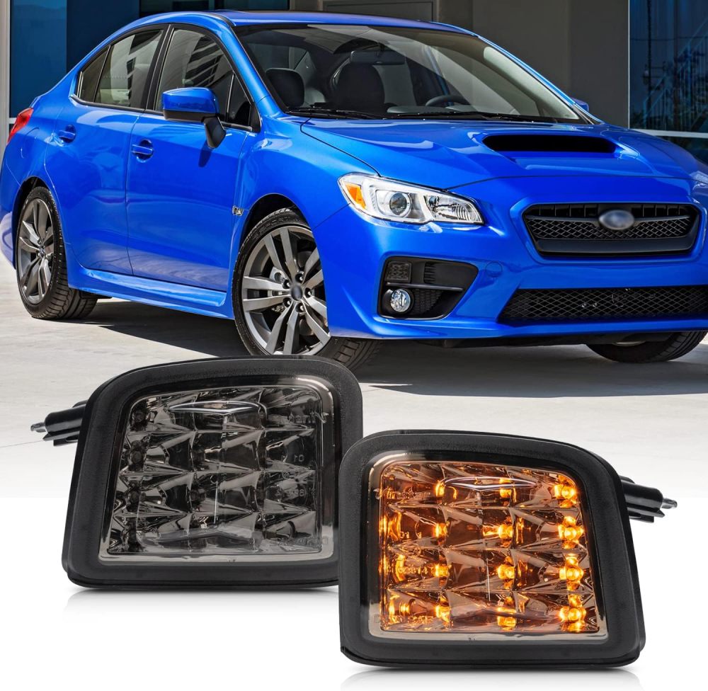 WRX Led Bumper Turn Signal Lights Assembly for 2015-up Su'baru WRX STI WRX Premium JDM Style Smoked Lens 12-Led Corner Light Kit Amber Turn Signals Error Free OEM Turn Signal Lamp Assy Replacement
