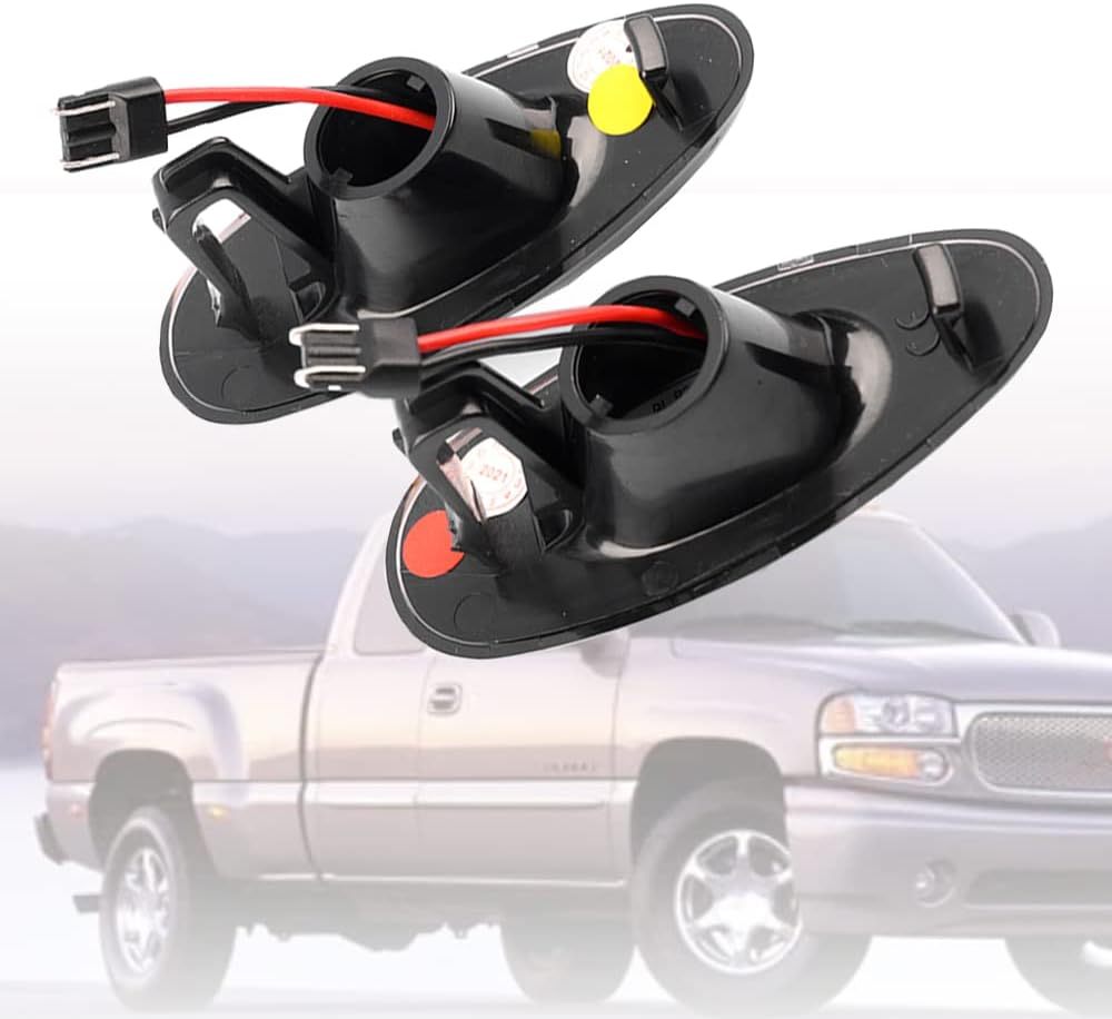 NSLUMO LED Side Fender Marker Lights for 2001-2014 Chevy Silverado GMC Sierra 2500HD 3500HD Smoked Lens Amber Red Rear Bed Fender Side Markers Replace OEM Sidemarker Lamps