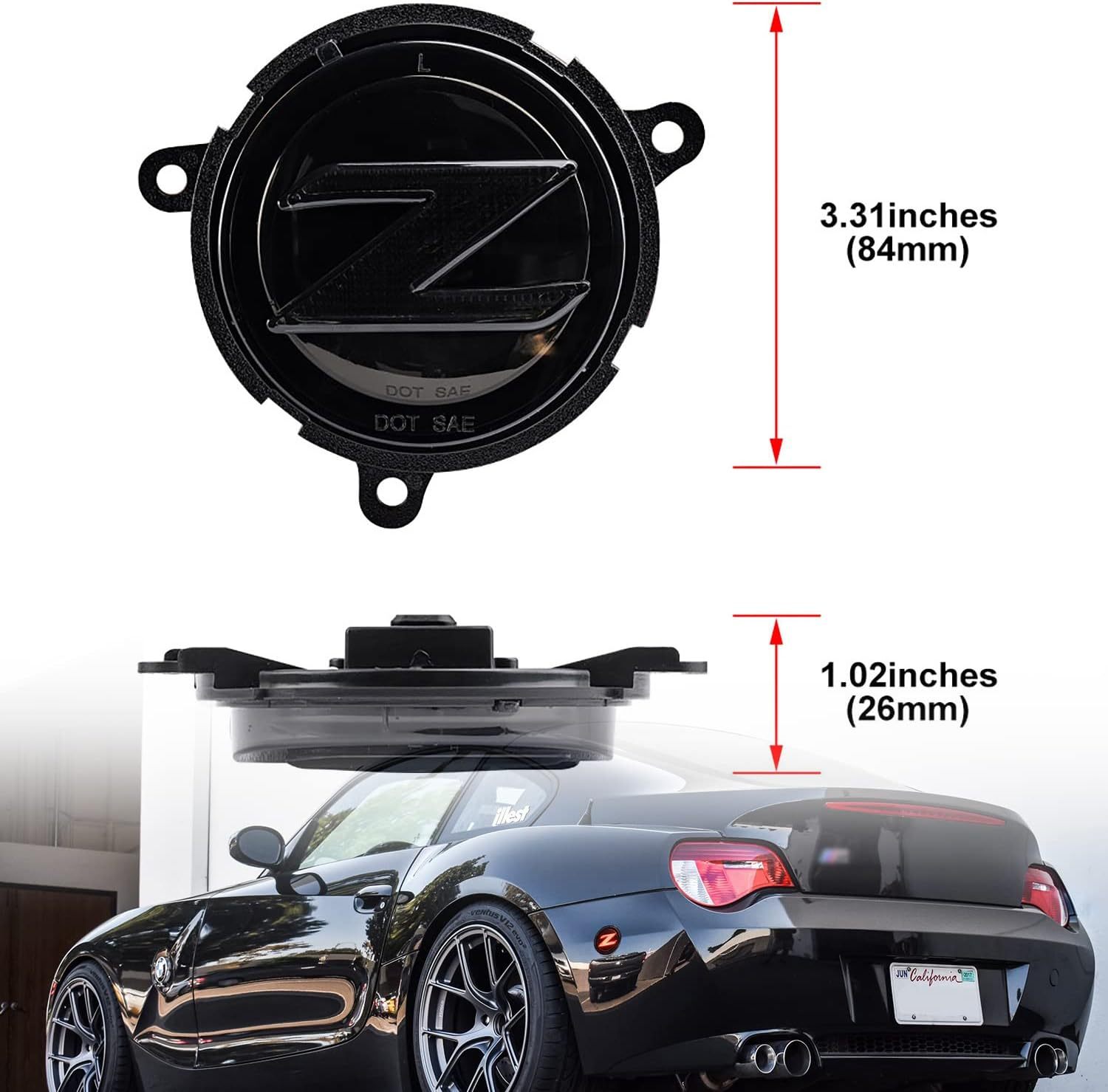 NSLUMO LED Rear Side Marker Reflector Lights Replacement for 2006 2007 2008 BW Z4 E85 E86 LCI, Red Led Bumper Reflector Signal Parking Light Assembly Replace OEM Sidemarker Lamps Smoked Lens