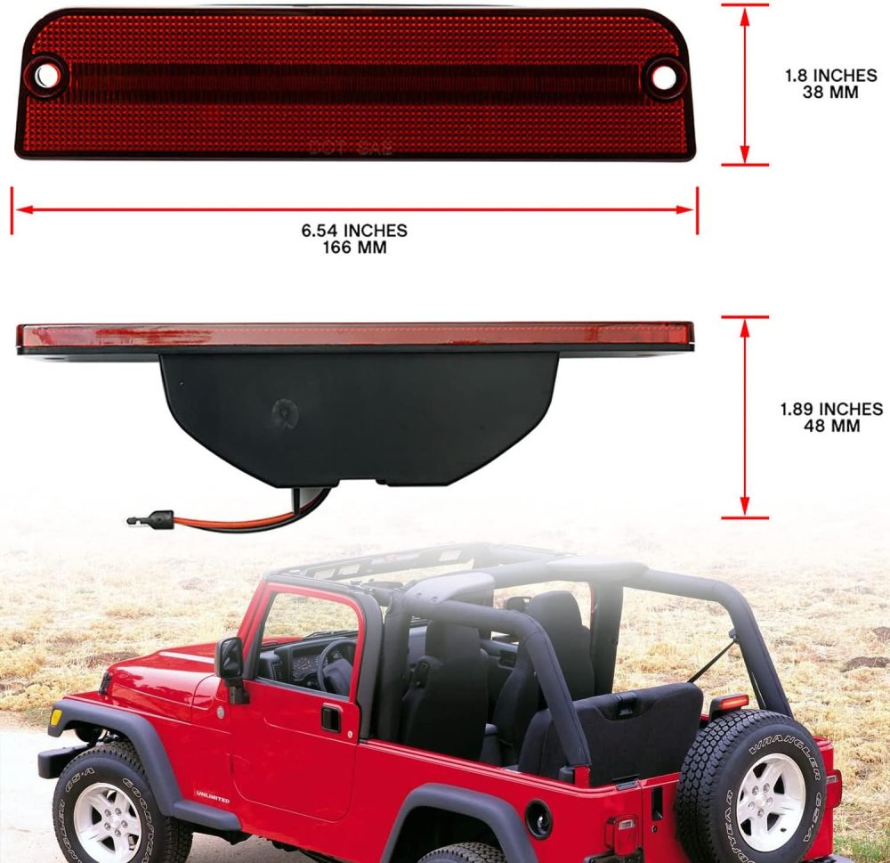 NSLUMO Led Third Brake Light Replacement for J-eep 1997-2006 Wrangler TJ LED 3rd Brake Center High Mount Stop Lamp Red Lens Red CHMSL