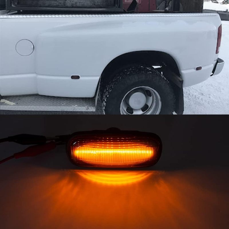 Led Side Marker Lights Replacement for 2003-2009 Do'dge Ram 3500 HD Dual Rear Wheel Amber/ Red Fender Bed Side Markers Euro Smoked Lens Replace OEM Sidemarker Lamps Clearance Parking Light Assembly