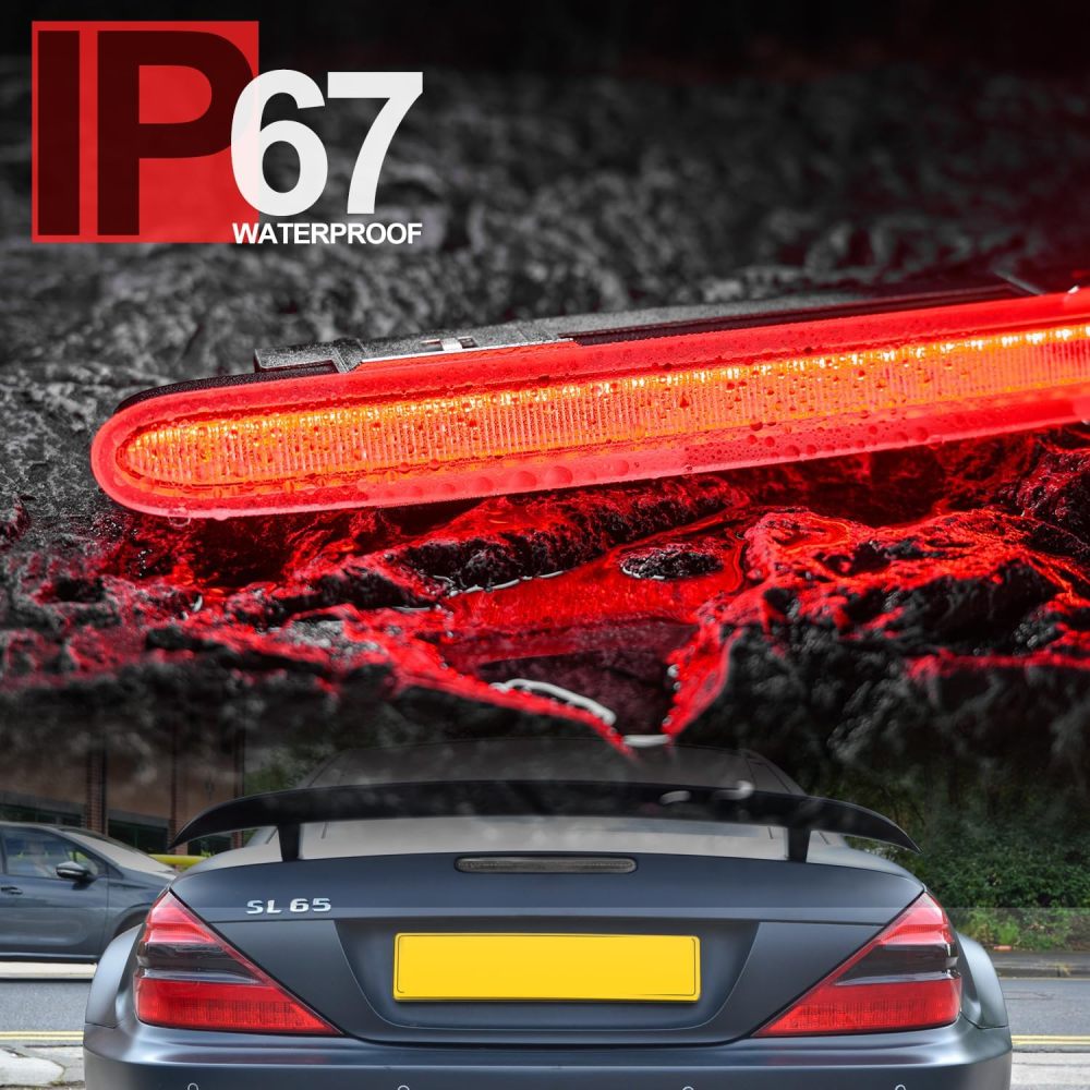 NSLUMO Led Third Brake Light Replacement for Mercedes R230 2007-2012 Benz SL550 AMG 2003-2006 SL500 SL55 AMG Red Strip LED 3rd Brake Center High Mount Stop Lamp Clear Lens CHMSL 923-278