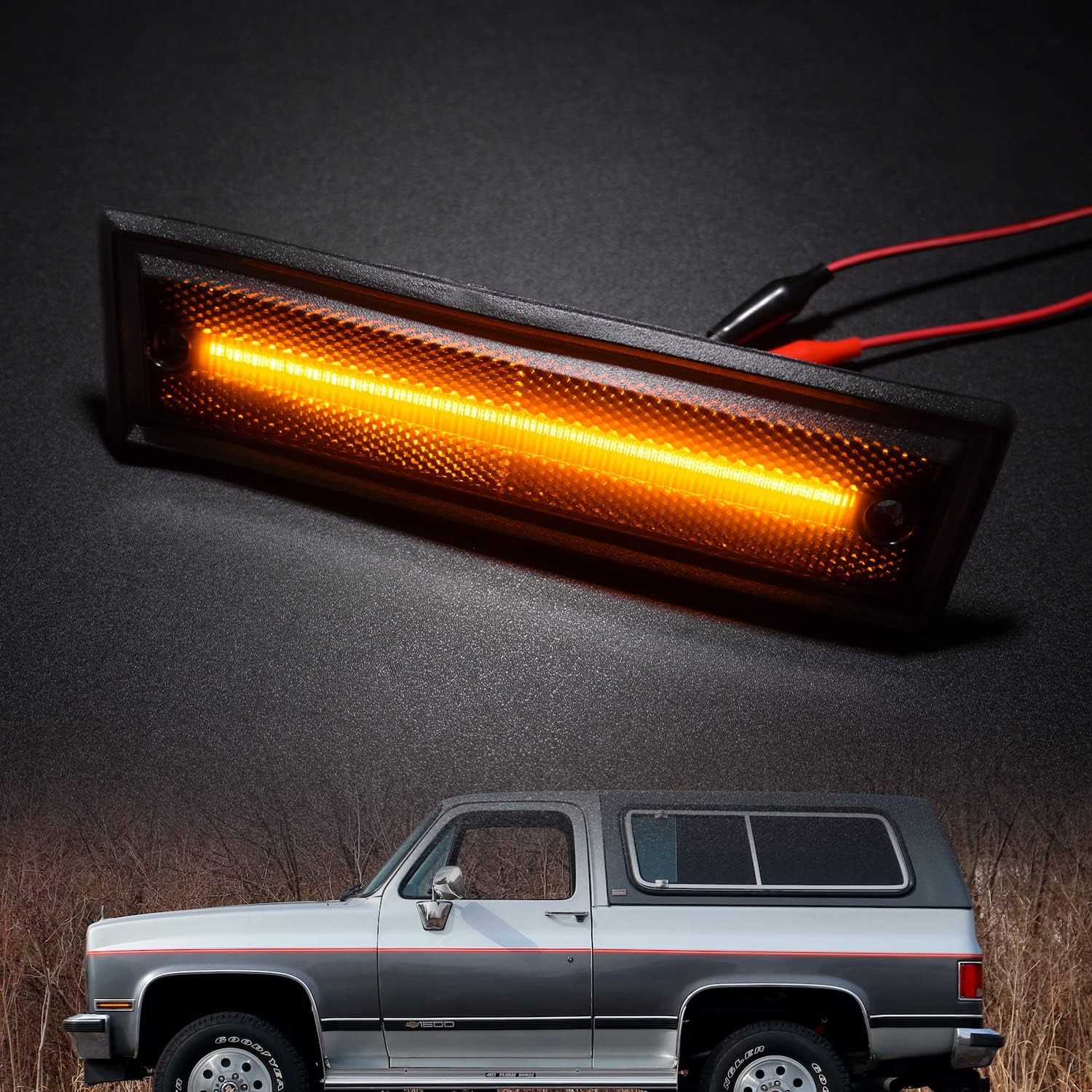 Led Side Marker Lights Replacement for 1978-1987 Chevy C/K Pickup 81-91 Blazer Amber Led Front Fender Side Marker Turn Signal Light Kit Smoked Lens Pair Driver Passenger Lamp Assembly OEM ‎915557