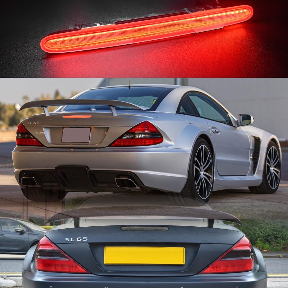 NSLUMO Led Third Brake Light Replacement for Mercedes R230 2007-2012 Benz SL550 AMG 2003-2006 SL500 SL55 AMG Red Strip LED 3rd Brake Center High Mount Stop Lamp Clear Lens CHMSL 923-278