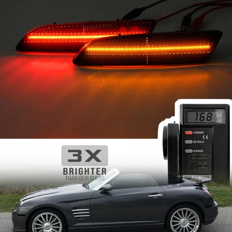 NSLUMO Led Side Marker Lights Replacement for 2004 2005 2006 2007 2008 Chrysler Crossfire Amber Front & Rear Red Side Parking Turn Signal Lamps Smoked Lens OEM Bumper Sidemarker Clearance Light Kit
