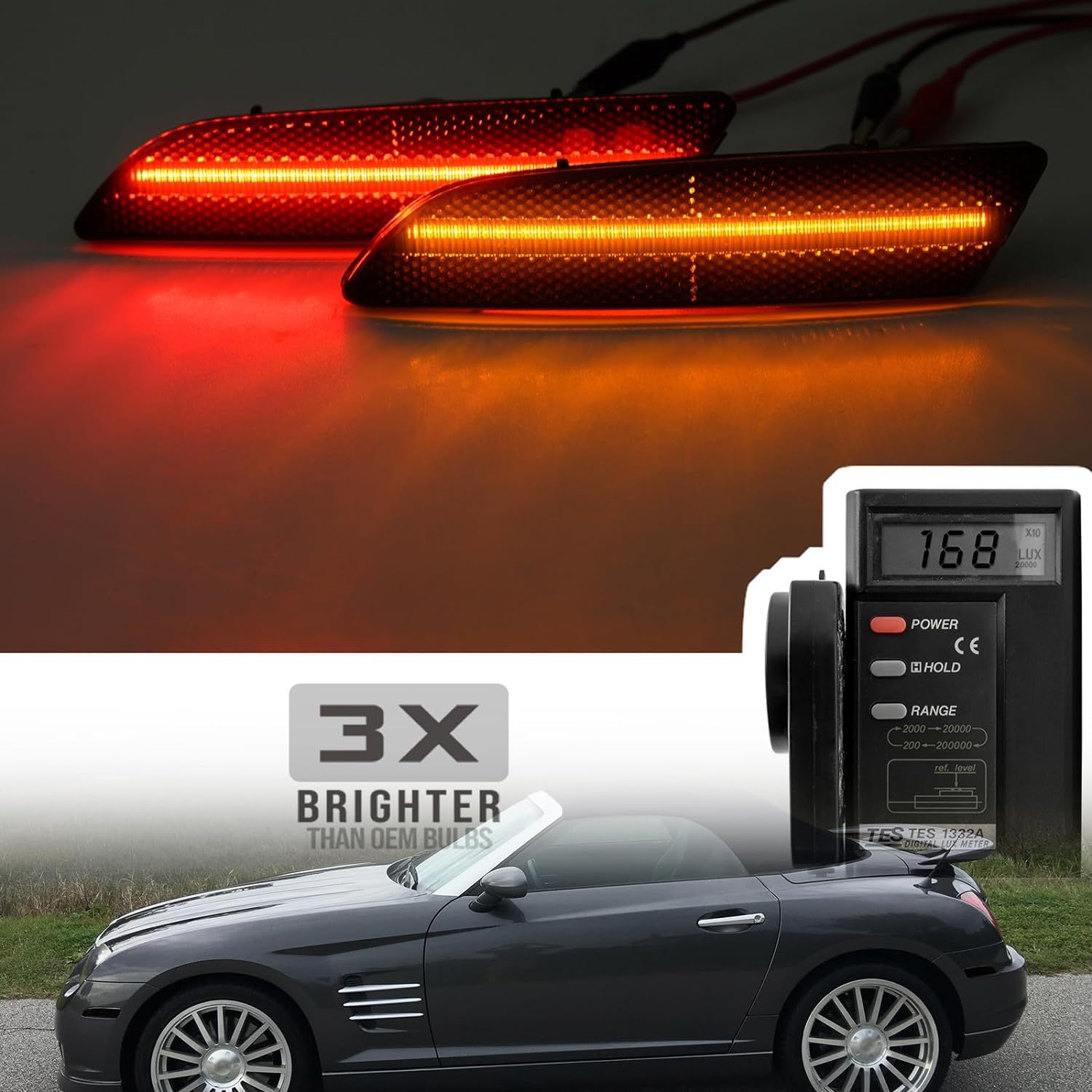NSLUMO Led Side Marker Lights Replacement for 2004 2005 2006 2007 2008 Chrysler Crossfire Amber Front & Rear Red Side Parking Turn Signal Lamps Smoked Lens OEM Bumper Sidemarker Clearance Light Kit