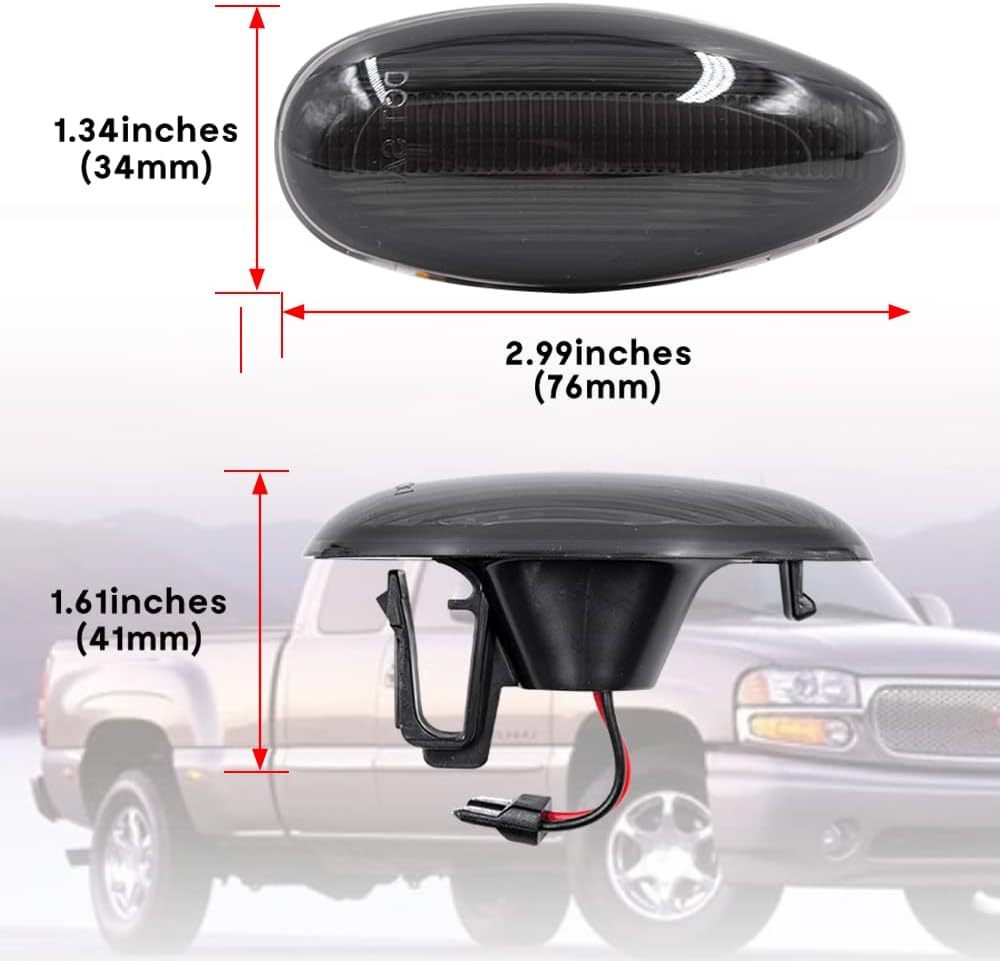NSLUMO LED Side Fender Marker Lights for 2001-2014 Chevy Silverado GMC Sierra 2500HD 3500HD Smoked Lens Amber Red Rear Bed Fender Side Markers Replace OEM Sidemarker Lamps