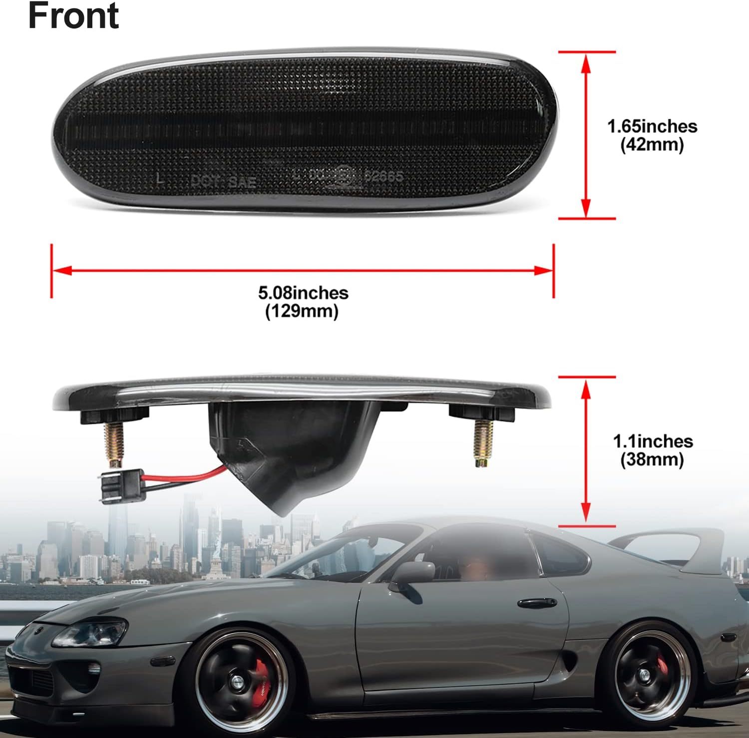 Led Side Marker Lights Replacement for 1993-1998 Toyota Supra MK4 A80 Amber Front & Rear Red Side Repeater Lamps for Driver Passenger Sides Smoked Lens OEM Fit Bumper Sidemarker Clearance Light Kit