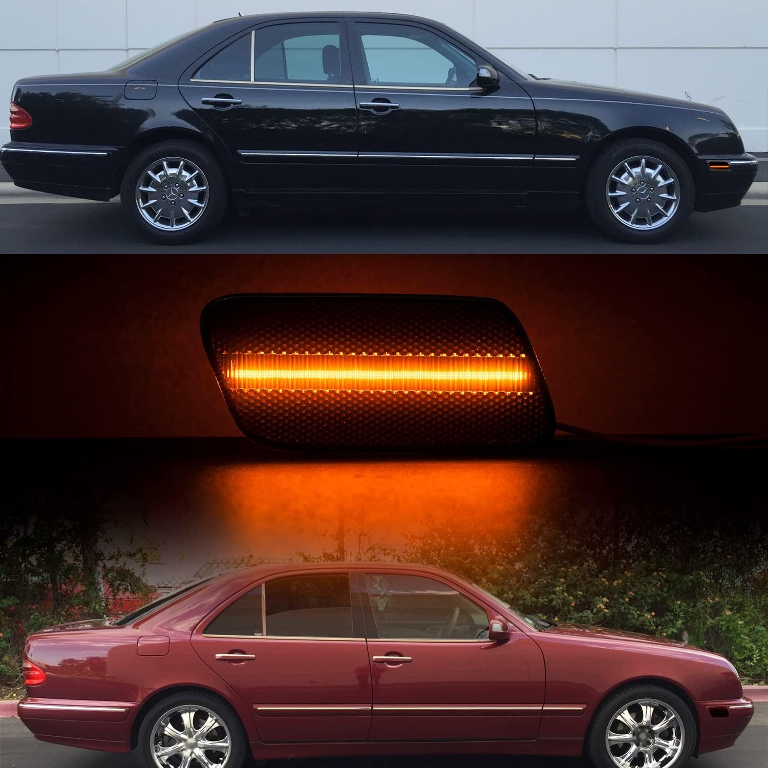 NSLUMO LED Side Marker Lights Compatible w/ 1996-2003 Mercedes W210 Benz E320 E300 Front Bumper Amber Led Side Signal Indicator Lamp Assembly OEM Sidemarker Replacement Smoked Lens