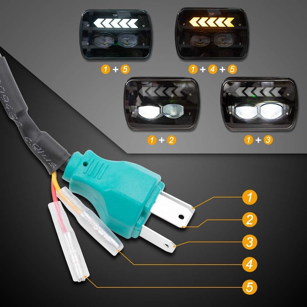 NSLUMO 7x6 Led Headlights 40W Square 5x7 inch Headlights with White DRL & Amber Arrow Dynamic Sequential Turn Signal H6054 Headlamp for Jeep Wrangler YJ Cherokee XJ Chevy To-yo-ta Pickup GMC Trucks