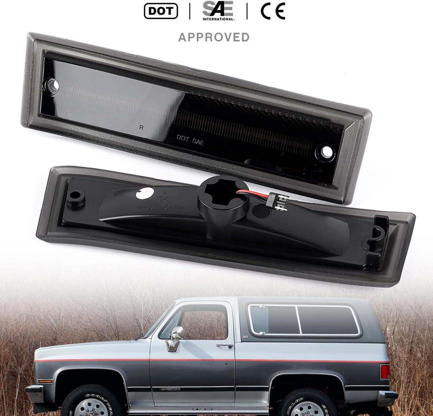 Led Side Marker Lights Replacement for 1978-1987 Chevy C/K Pickup 81-91 Blazer Amber Led Front Fender Side Marker Turn Signal Light Kit Smoked Lens Pair Driver Passenger Lamp Assembly OEM ‎915557