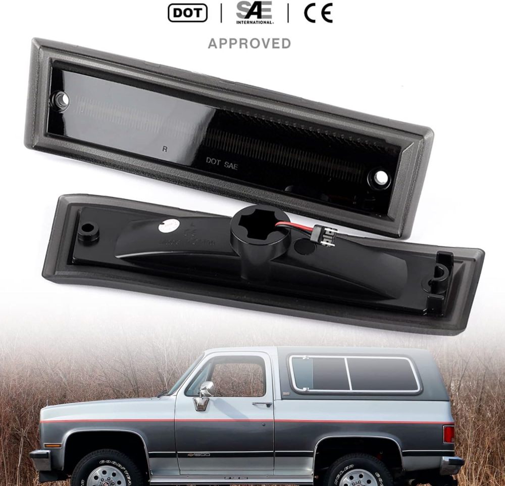Led Side Marker Lights Replacement for 1978-1987 Chevy C/K Pickup 81-91 Blazer Amber Led Front Fender Side Marker Turn Signal Light Kit Smoked Lens Pair Driver Passenger Lamp Assembly OEM ‎915557