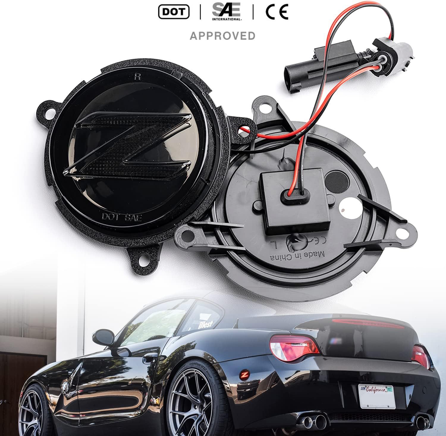 NSLUMO LED Rear Side Marker Reflector Lights Replacement for 2006 2007 2008 BW Z4 E85 E86 LCI, Red Led Bumper Reflector Signal Parking Light Assembly Replace OEM Sidemarker Lamps Smoked Lens