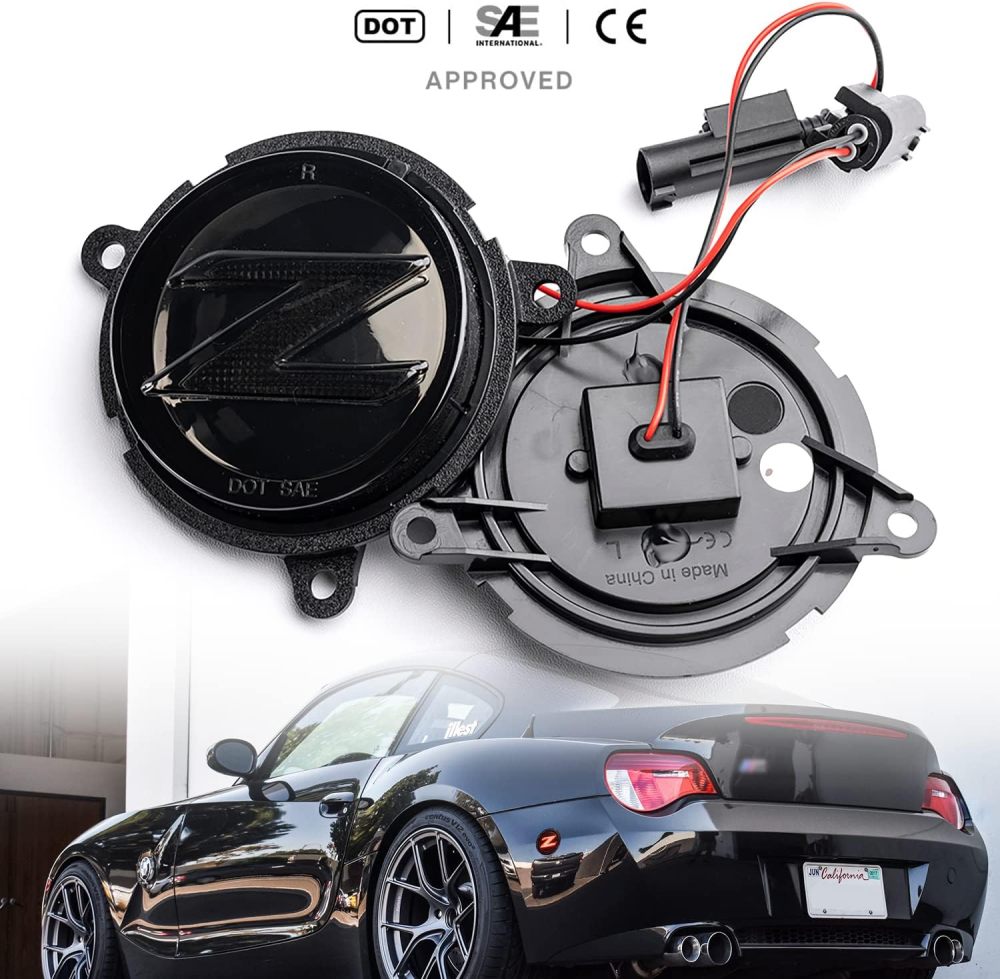 NSLUMO LED Rear Side Marker Reflector Lights Replacement for 2006 2007 2008 BW Z4 E85 E86 LCI, Red Led Bumper Reflector Signal Parking Light Assembly Replace OEM Sidemarker Lamps Smoked Lens