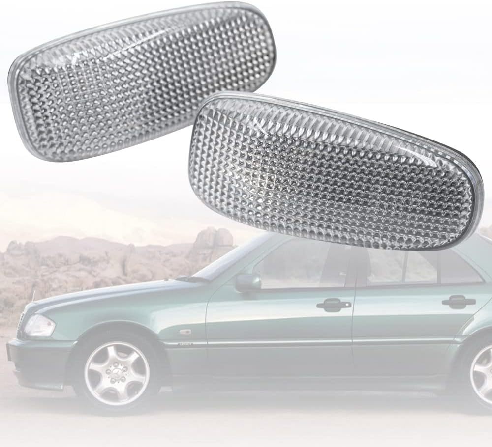 Front Side Marker Light Housings for Mercedes W208 C208 A208 Benz CLK SLK Class Clear Lens Front Fender Signal Marker Lamp Shell OEM Side Marker Replacement