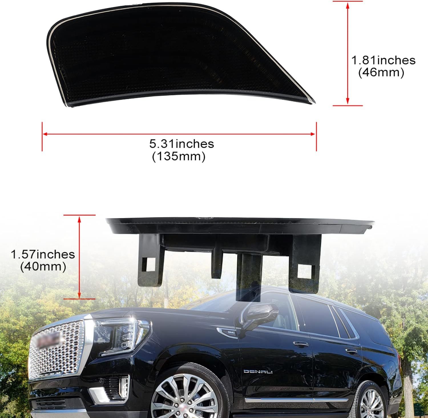 NSLUMO LED Side Marker Lights Replacement for 2021 2022 + GMC Yukon XL Denali White Led Fender Side Turn Signal Parking Light Assembly GM2550206 Replace OEM Side Lamps Smoked Lens