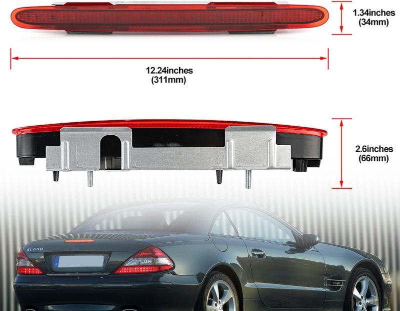 NSLUMO Led Third Brake Light Replacement for Mercedes R230 SL-Class 2007-2012 Benz SL550 AMG 2003-2006 SL500 SL55 AMG Red LED 3rd Brake Center High Mount Stop Lamp Red Lens CHMSL 923-278