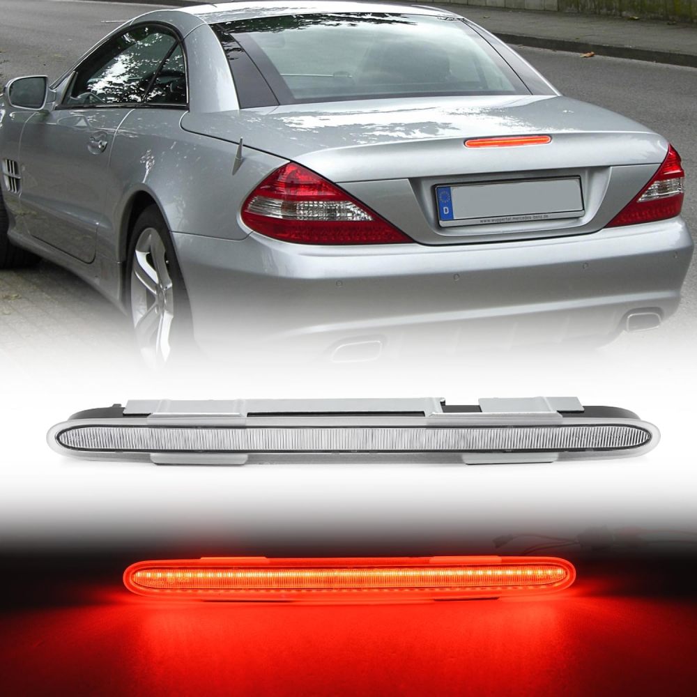 NSLUMO Led Third Brake Light Replacement for Mercedes R230 2007-2012 Benz SL550 AMG 2003-2006 SL500 SL55 AMG Red Strip LED 3rd Brake Center High Mount Stop Lamp Clear Lens CHMSL 923-278