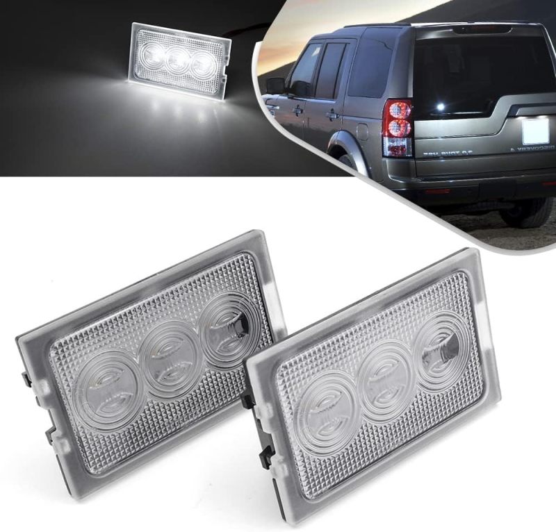 Landrover Led License Plate Light - Led Rear Tag Lights Kit Fit for Discovery L319 LR3 LR4 L320 Range Rover White Number Plate Frame Lamp Bulb Assembly Direct Replacement