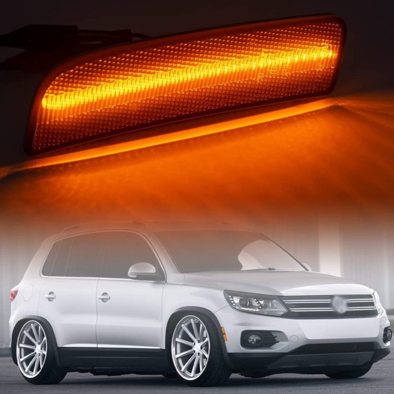 NSLUMO Front Bumper Led Side Marker Lights Compatible with 2009-2017 VW Ti-guan, Smoked Lens Amber Side Signal Repeater Lamp Replace OEM Sidemarker Lamps