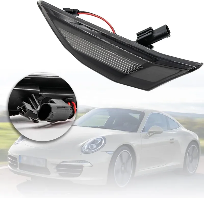 NSLUMO Led Side Marker Lights for Porsche 991 Carrera 981 982 Box-ster 718 Cayman Smoked Lens White LED Side Marker Assembly