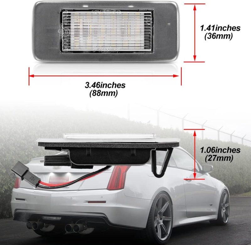 NSLUMO LED License Plate Light Assembly for 2015-up Ca'dillac Escalade ATS Yukon Chevy Suburban Malibu Equinox OEM Replacement 6000K Xenon White 18-SMD Canbus Led Tag Light