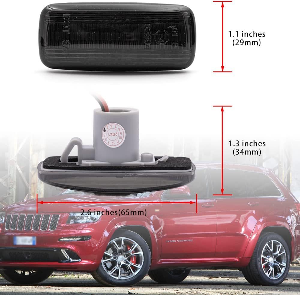 NSLUMO Sequential Amber Led Side Marker Replacement for 2005-2013 J-eep Grand Cherokee WK 07-17 Compass Patriot Commander Led Turn Signal Repeater Lamps Smoked Lens