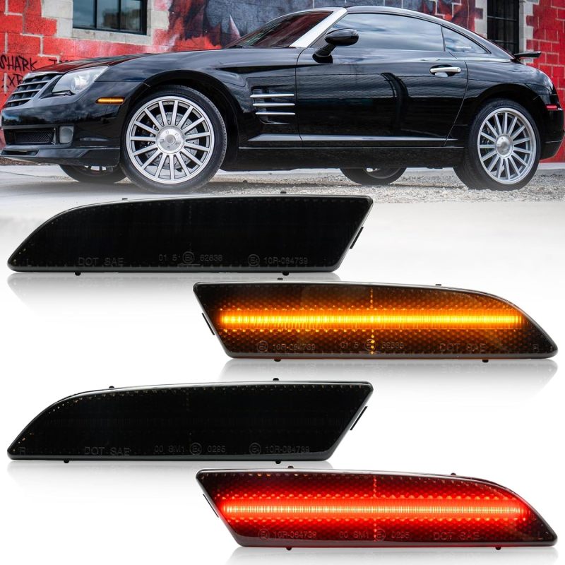 NSLUMO Led Side Marker Lights Replacement for 2004 2005 2006 2007 2008 Chrysler Crossfire Amber Front & Rear Red Side Parking Turn Signal Lamps Smoked Lens OEM Bumper Sidemarker Clearance Light Kit