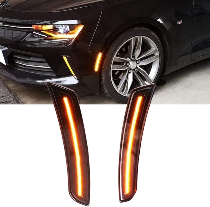 NSLUMO Amber LED Side Marker Light for 2016 2017 2018 Chevy Camaro Smoked Lens Front Bumper Marker Lights Replace OEM Sidemarker Lamps