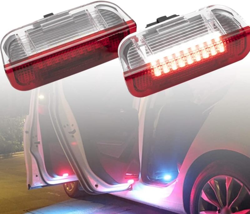 NSLUMO LED Courtesy Step Lights Replacement for VW Passat B6 Golf GTI MK5 MK6 MK7 Jetta, 18-SMD Red+White Led Rear Door Welcome Light Warning Interior Puddle Lamps Assembly CAN-bus Error Free