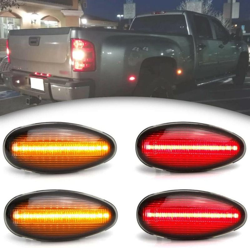 NSLUMO LED Side Fender Marker Lights for 2001-2014 Chevy Silverado GMC Sierra 2500HD 3500HD Smoked Lens Amber Red Rear Bed Fender Side Markers Replace OEM Sidemarker Lamps