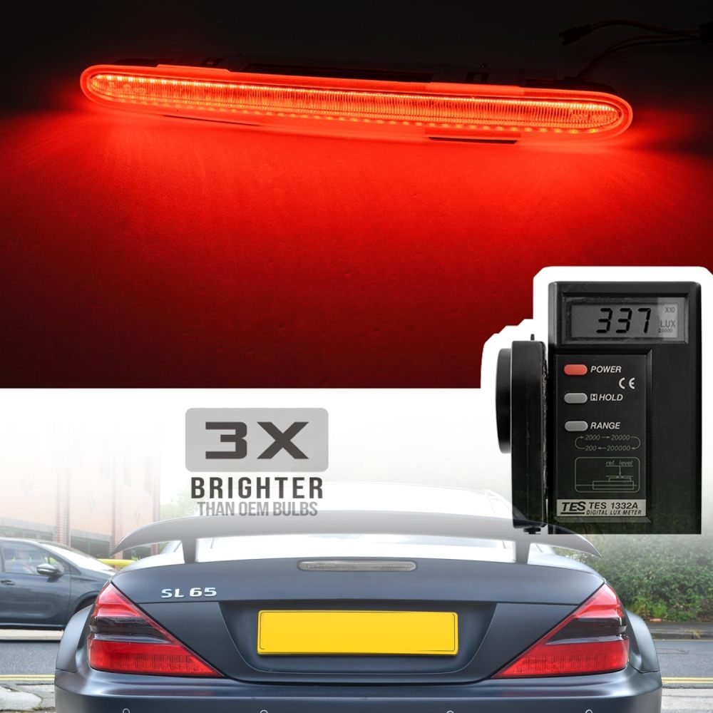 NSLUMO Led Third Brake Light Replacement for Mercedes R230 2007-2012 Benz SL550 AMG 2003-2006 SL500 SL55 AMG Red Strip LED 3rd Brake Center High Mount Stop Lamp Clear Lens CHMSL 923-278