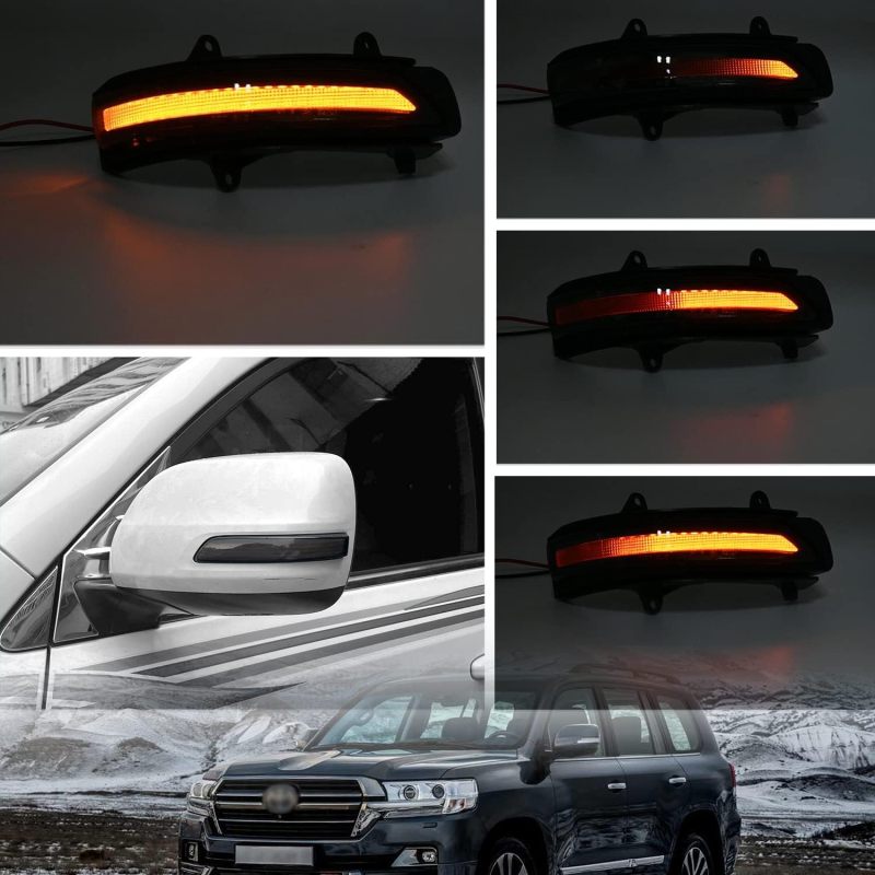 NSLUMO Sequential LED Side Mirror Marker Lights Compatible w/ 2013-2021 To'yota Land Cruiser URJ200 Towing Mirror Turn Signal Indicator Lamp Assembly Smoked Lens