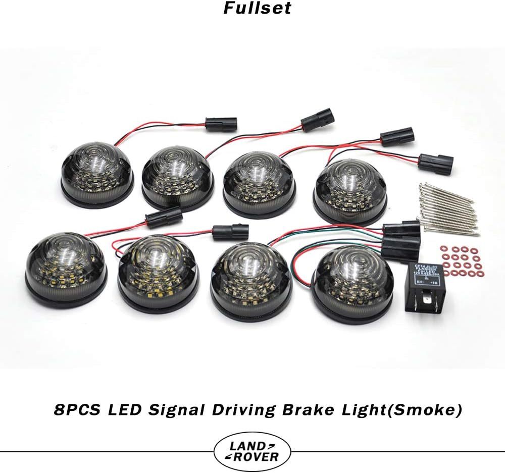 NSLUMO Defender Led Upgrade Light Kit 8pcs 73mm Standard Size Amber Indicatior Front Side Light Rear Tail Light for Land-Rover Defender 1990-2016 with Flasher Unit