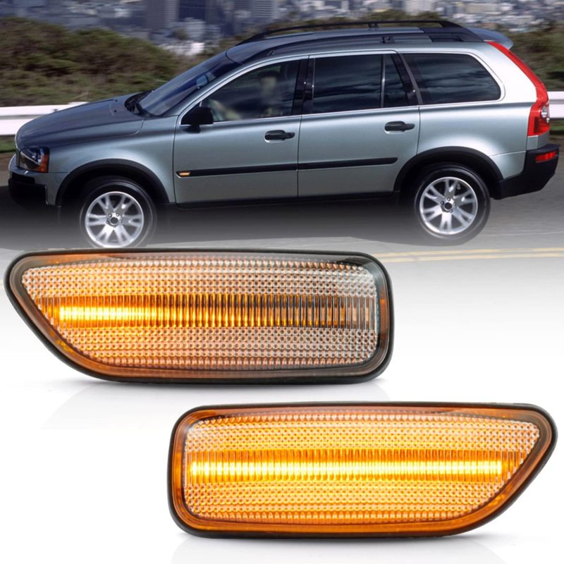 NSLUMO Dynamic LED Side Marker Repeater Lights Replacement for 03-06 Vol'vo XC90, 00-09 S60 S80 MK1 V70 MK2 Clear Lens Amber Led Fender Turn Signal Blinker Indicator Lamps Assembly OE-fit