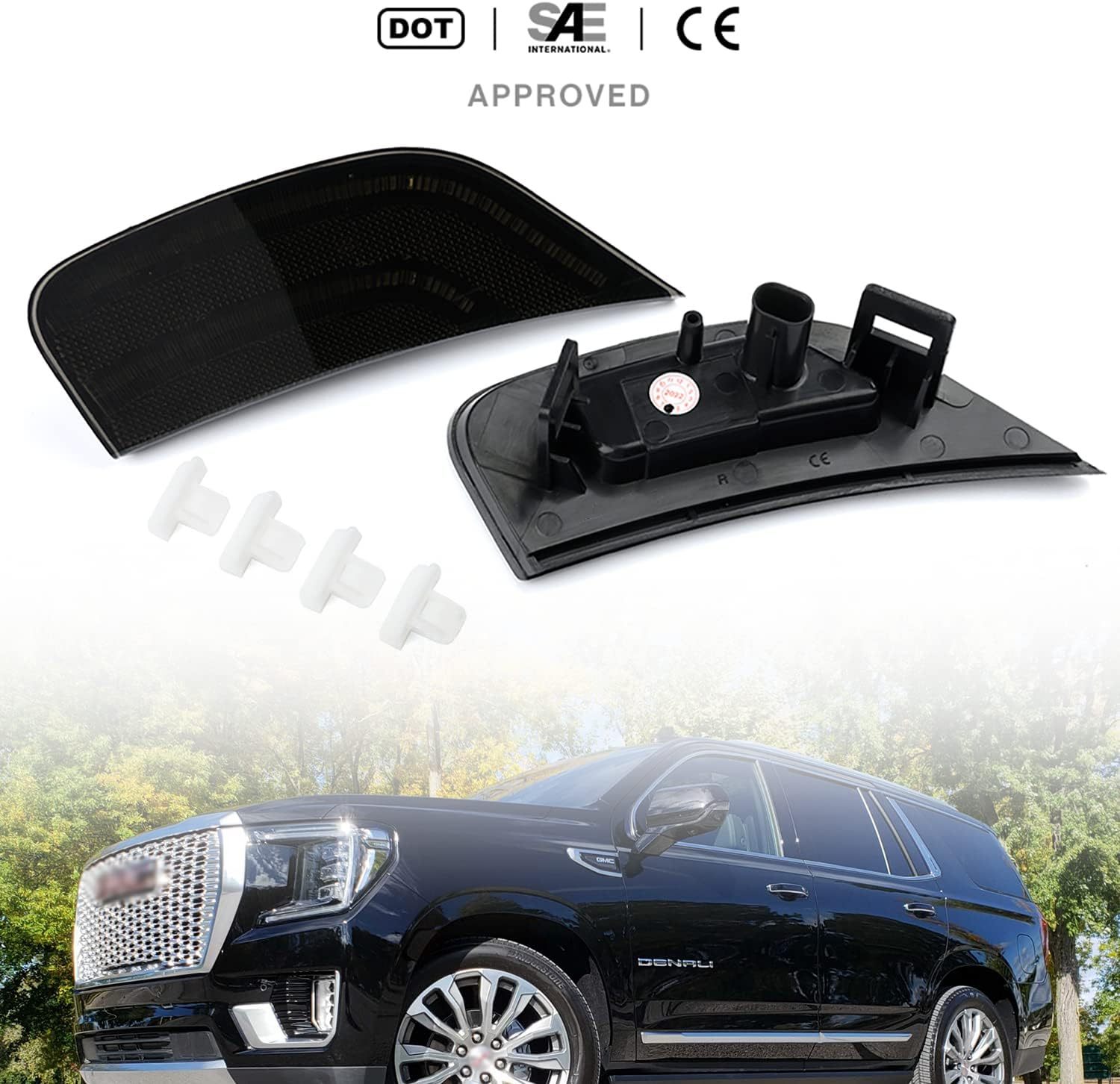 NSLUMO LED Side Marker Lights Replacement for 2021 2022 + GMC Yukon XL Denali White Led Fender Side Turn Signal Parking Light Assembly GM2550206 Replace OEM Side Lamps Smoked Lens