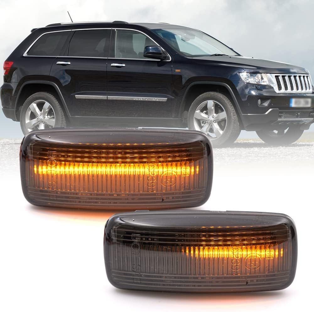 NSLUMO Sequential Amber Led Side Marker Replacement for 2005-2013 J-eep Grand Cherokee WK 07-17 Compass Patriot Commander Led Turn Signal Repeater Lamps Smoked Lens