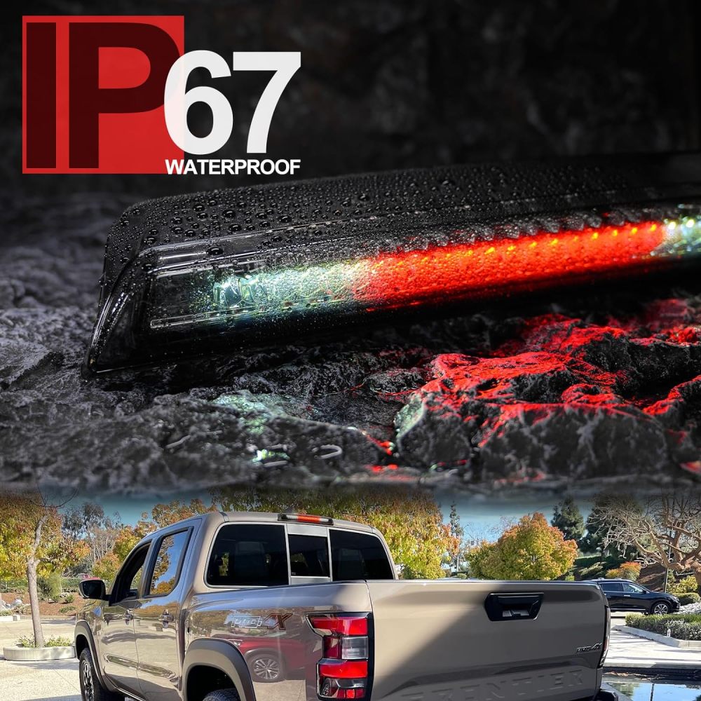 Led Third Brake Light Replacement for 2005-2023 Nissan Frontier D40 D41 Pickup Red LED 3rd Brake Center High Mount Stop Lamp White Cab Cargo Light Smoked Lens CHMSL
