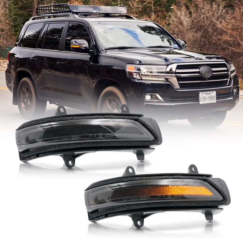 NSLUMO Sequential LED Side Mirror Marker Lights Compatible w/ 2013-2021 To'yota Land Cruiser URJ200 Towing Mirror Turn Signal Indicator Lamp Assembly Smoked Lens