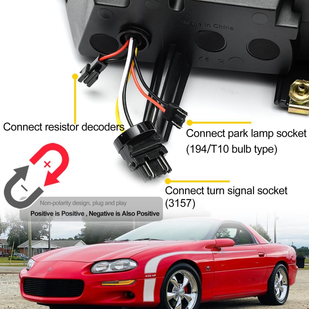 NSLUMO Led Bumper Signal Parking Light Assembly for Chevy Camaro 1993-2002 Smoked Lens Switchback White Parking/Amber Side Marker/DRL Driving/Sequential Turn Signals Corner Park Lamp Kit Replacement