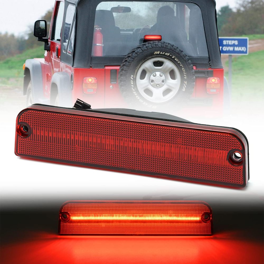 NSLUMO Led Third Brake Light Replacement for J-eep 1997-2006 Wrangler TJ LED 3rd Brake Center High Mount Stop Lamp Red Lens Red CHMSL