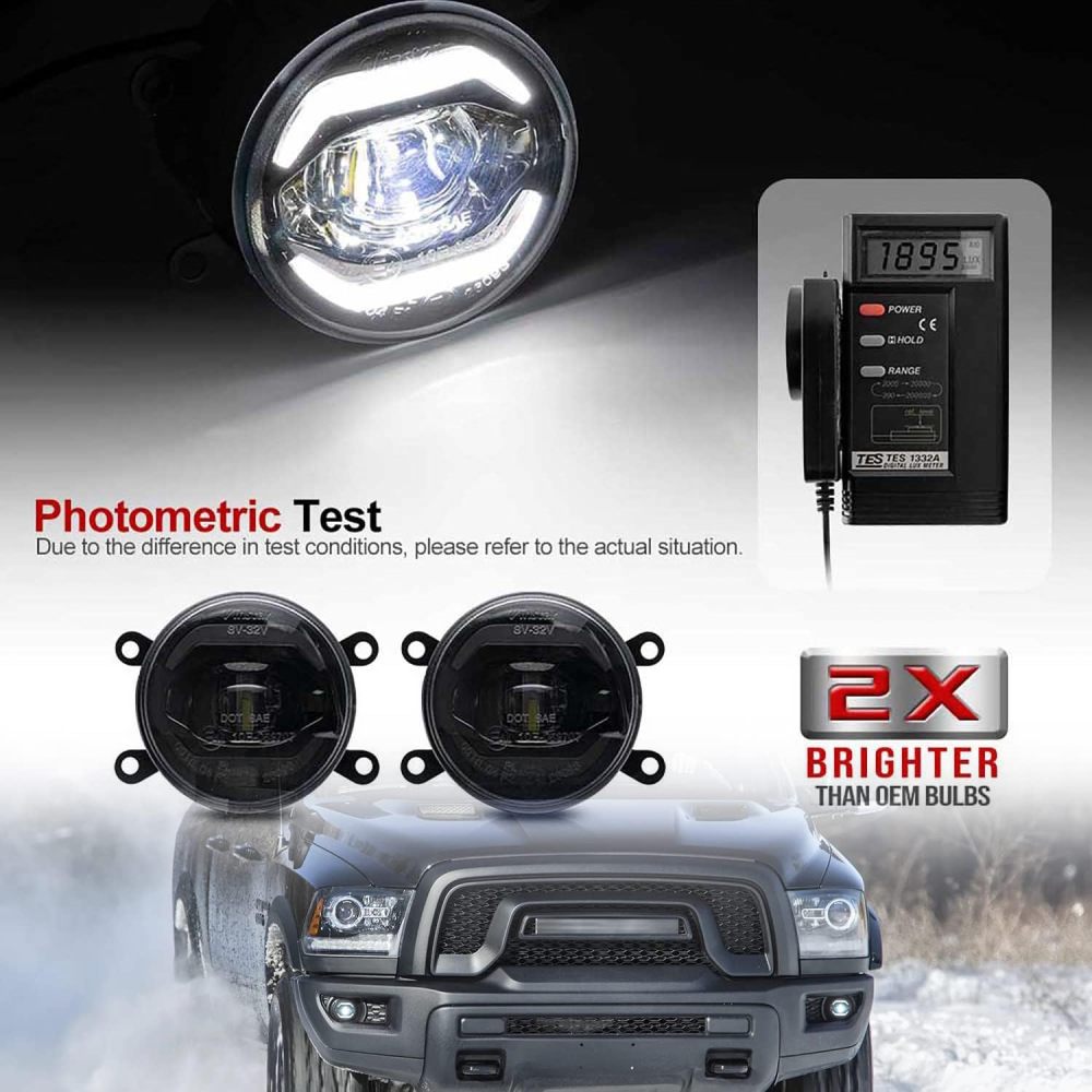 NSLUMO Led Fog Lamp Assembly Replacement for Ram 1500 2500 3500 Pickup 2019 2020 2021 2022 2023 Xenon White Halo DRL Driving Lamps 12V High Power Chips 10W Led DRL Fog Light Kit