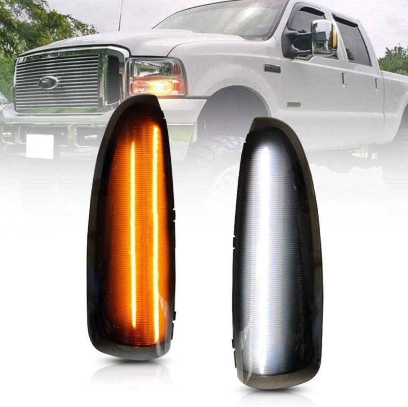 NSLUMO LED Side Mirror Marker Lights for 2003-2007 F250 F350 F450 F550 F650 Super Duty LED Mirror Side Marker White Running Lights with AmberTurn Signal Switchback Smoked Lens