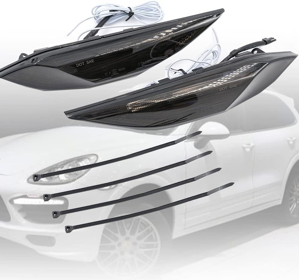 NSLUMO Amber White LED Side Marker Lights for Por-sche Cayenne 958 2011-2014 Smoked Lens Front Bumper Side Marker Switchback Amber Turn Signal & White Running Lights