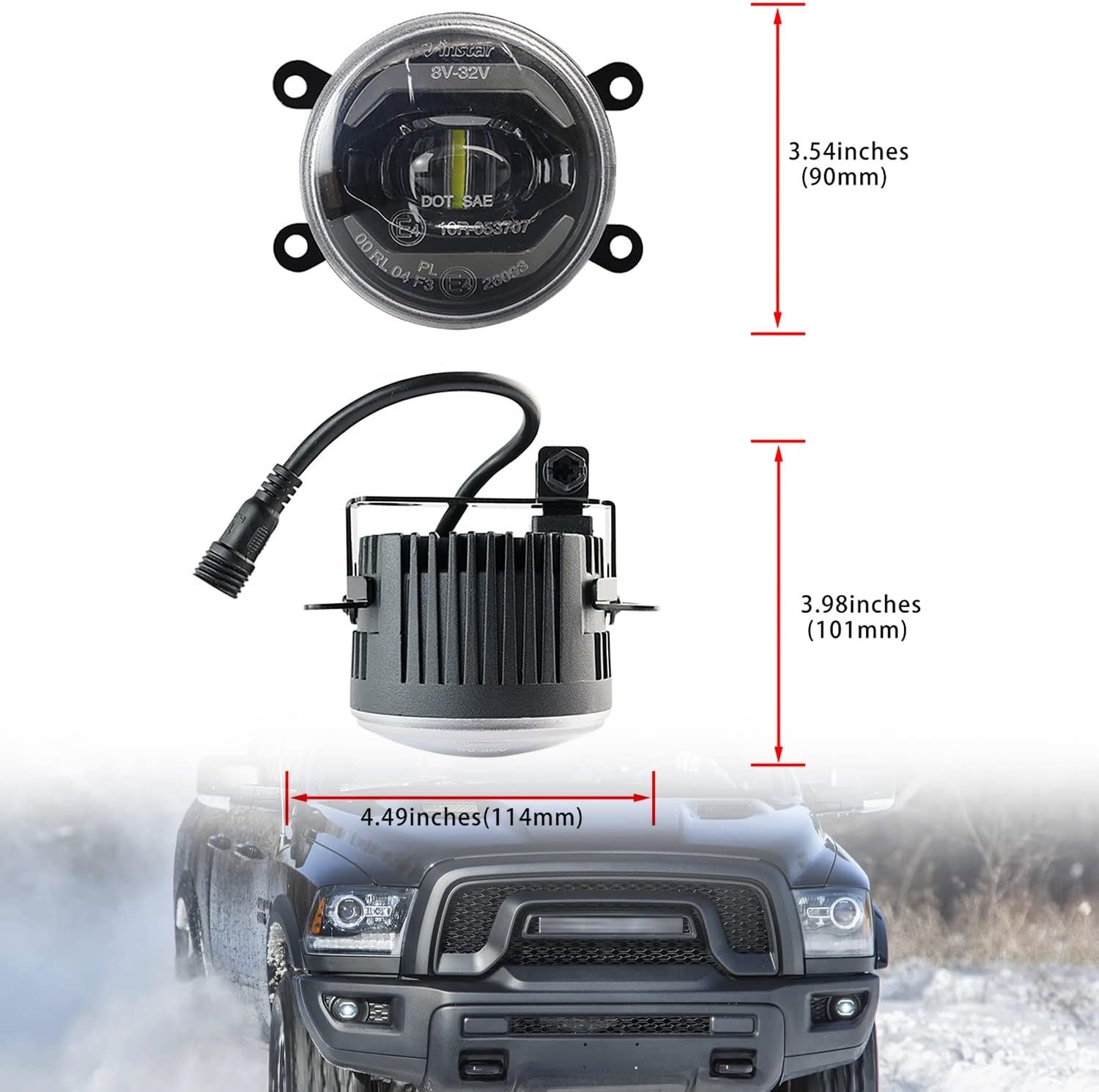 NSLUMO Led Fog Lamp Assembly Replacement for Ram 1500 2500 3500 Pickup 2019 2020 2021 2022 2023 Xenon White Halo DRL Driving Lamps 12V High Power Chips 10W Led DRL Fog Light Kit