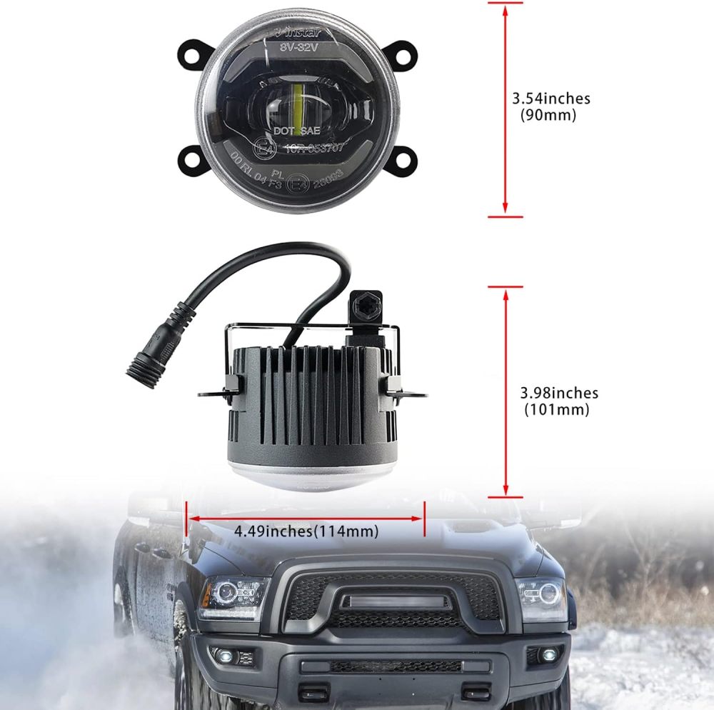 NSLUMO Led Fog Lamp Assembly Replacement for Ram 1500 2500 3500 Pickup 2019 2020 2021 2022 2023 Xenon White Halo DRL Driving Lamps 12V High Power Chips 10W Led DRL Fog Light Kit